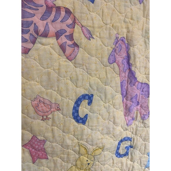 Vintage Baby Animals Yellow Baby Quilt with Satin Trim - Picture 2 of 6